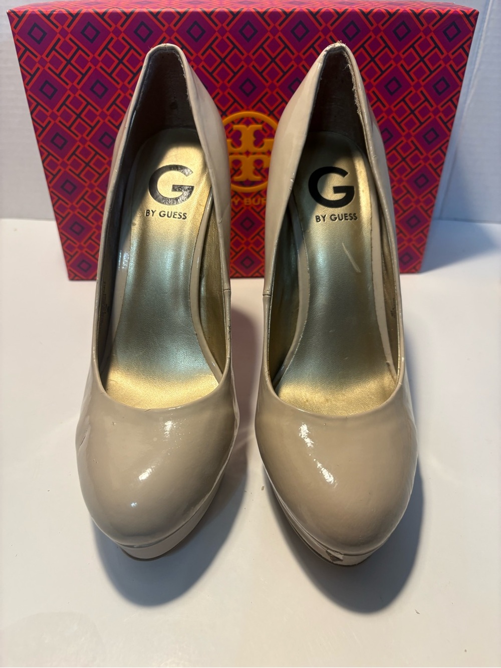 G by Guess Nude Patent Platform Pumps